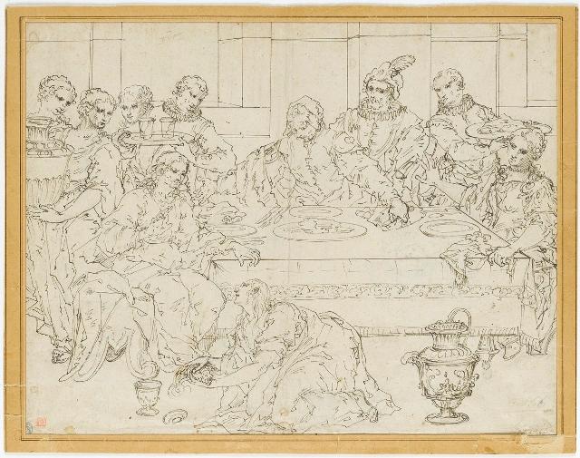 Gastmahl im Hause des Simon; verso: Heiliger und Erscheinung des ...