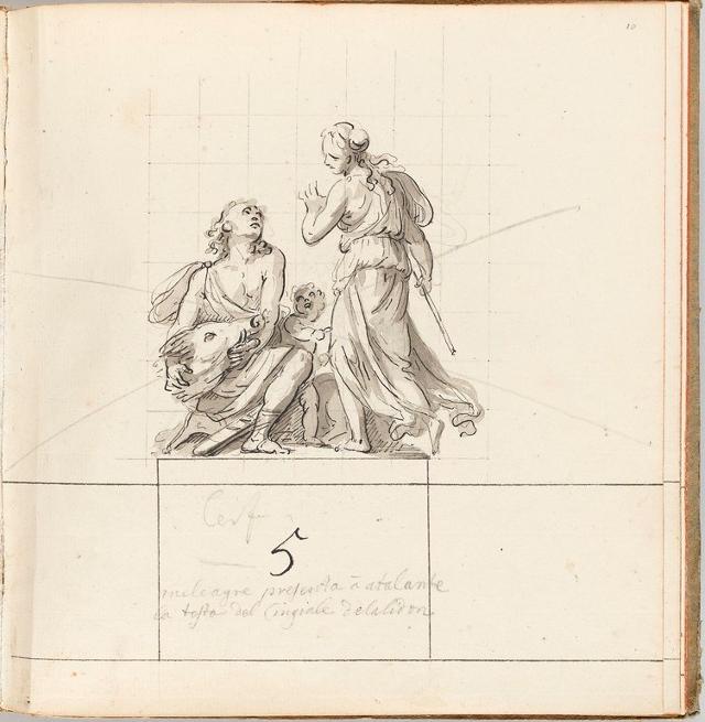 Skizzenbuch, Teil 2, Blatt 5: Meleagre presentant a athalante la hure ...