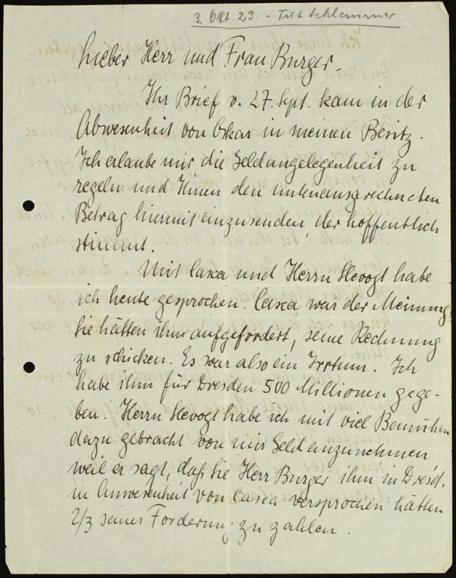Lieber Herr und Frau Burger. Ihr Brief v. 27. Sept. kam... Staatsgalerie