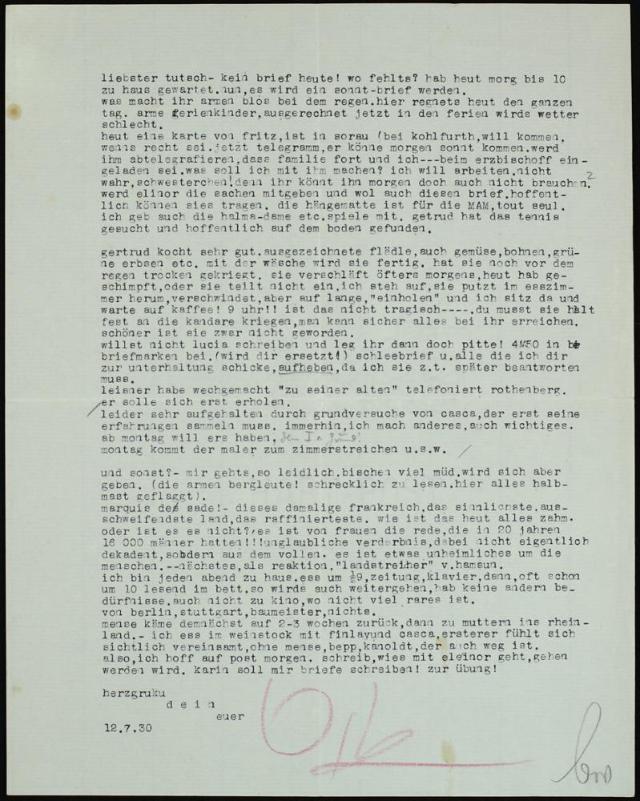 liebster tutsch kein brief heute!... Staatsgalerie