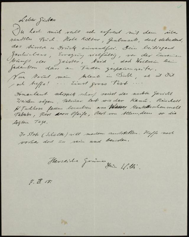 Lieber Gustav Du hast mich recht sehr erfreut... Staatsgalerie