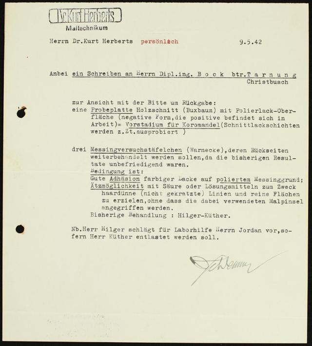 Herrn Dr. Kurt Herberts persönlich Staatsgalerie