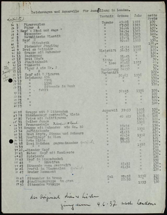 Zeichnungen und Aquarelle für Ausstellung in London Staatsgalerie