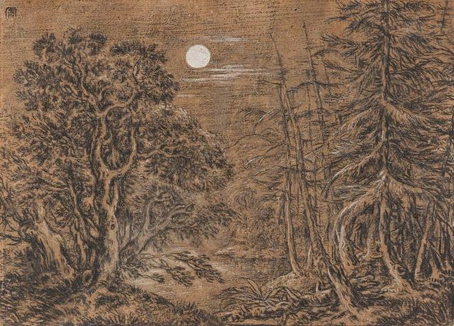 Waldlandschaft mit Teich bei Mondschein Staatsgalerie
